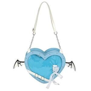 Gothic Heart Ita Bag with Bat Wings & Devil Horns PU Leather - Blue